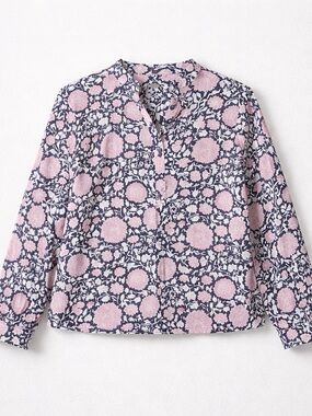 Lucky Brand Navy and Pink Floral Blouse